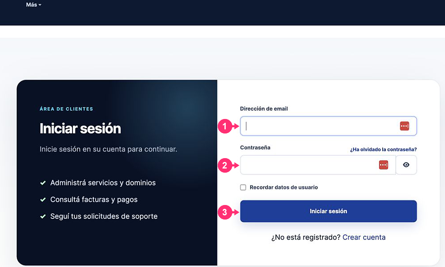 Formulário de login da Área do Cliente