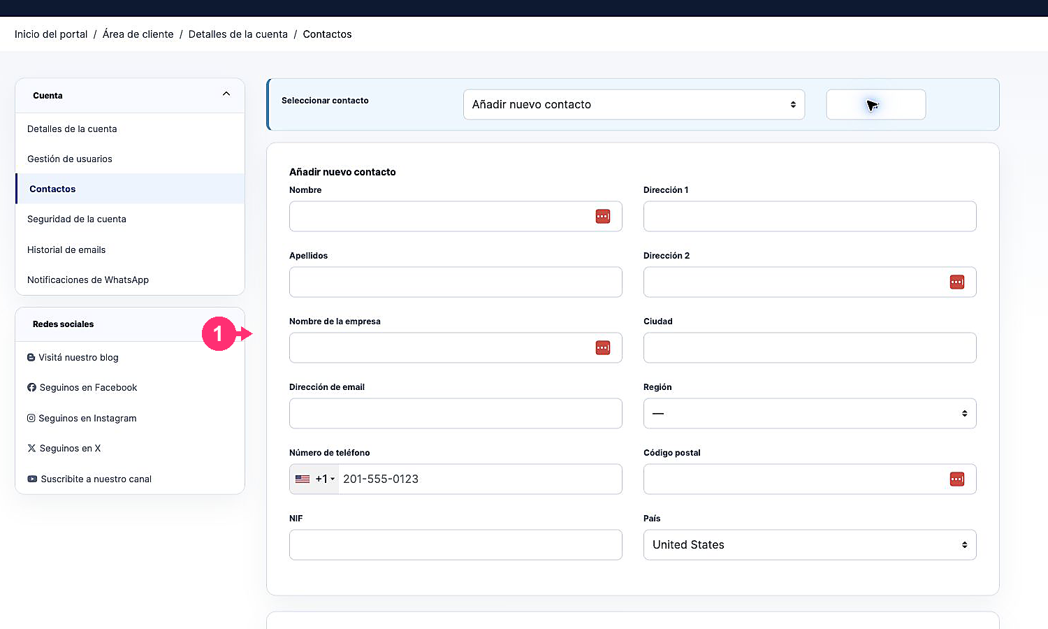 Formulário atualizado para adicionar um contato