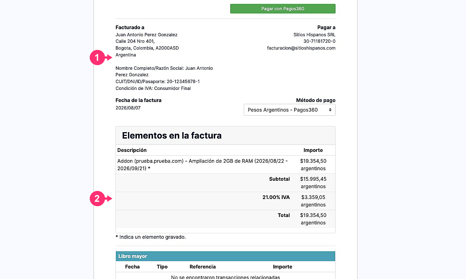 Resumo atual de uma fatura pendente